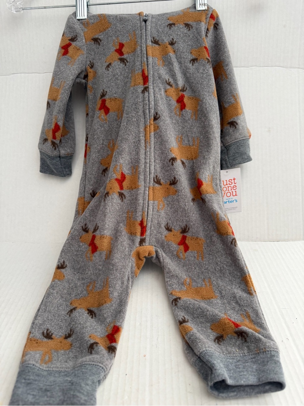 Just One You By Carter's Gray Moose-Print Fleece Footie One-Piece